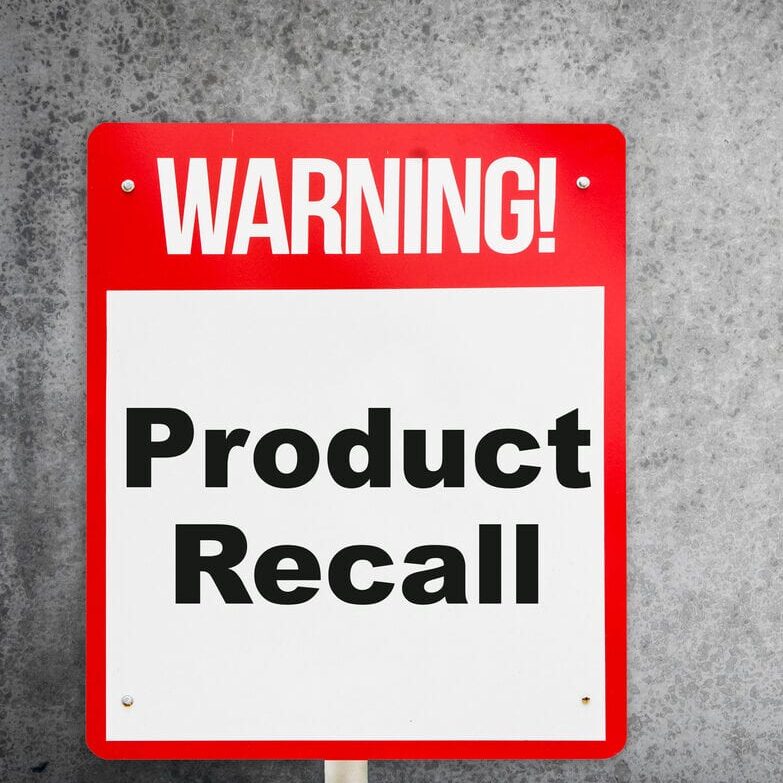 Product Recall problem warning signage for production industry.